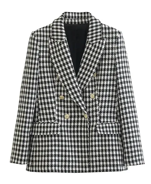 Blazer feminino xadrez preto e branco