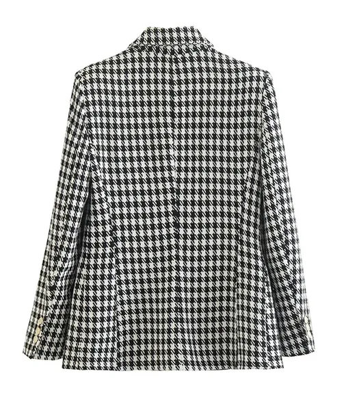 Blazer feminino xadrez preto e branco