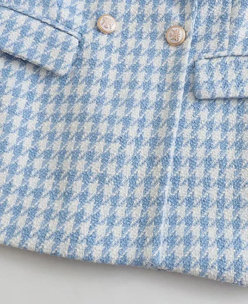Blazer de tweed xadrez azul e branco - imagem 6