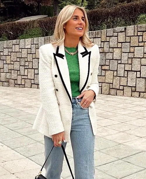 Blazer de tweed feminino preto e branco - imagem 11