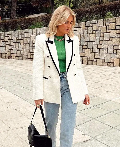 Blazer de tweed feminino preto e branco - imagem 9