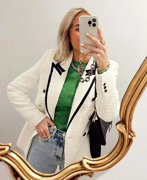 Blazer de tweed feminino preto e branco - imagem 10