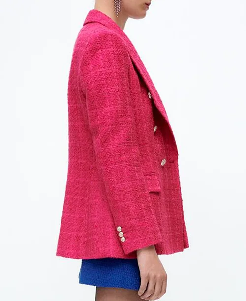 Blazer feminino rosa de tweed - imagem 4