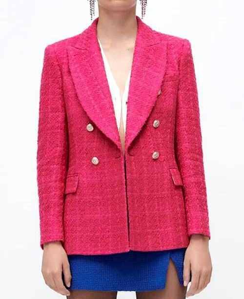 Blazer feminino rosa de tweed - imagem 3