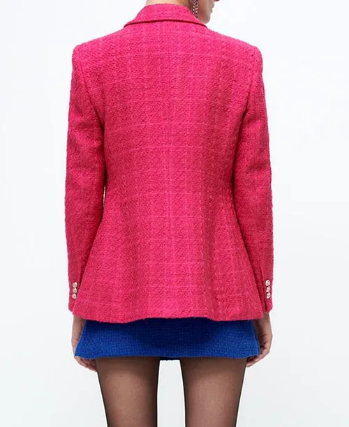 Blazer feminino rosa de tweed - imagem 5
