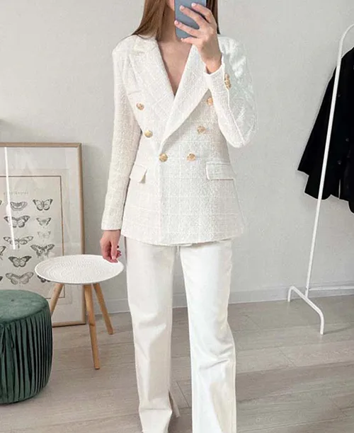 Blazer feminino branco de tweed - imagem 12