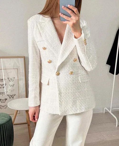 Blazer feminino branco de tweed - imagem 10