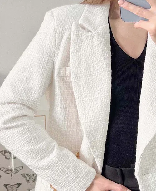 Blazer feminino branco de tweed - imagem 11