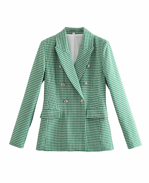 Blazer feminino xadrez verde e branco