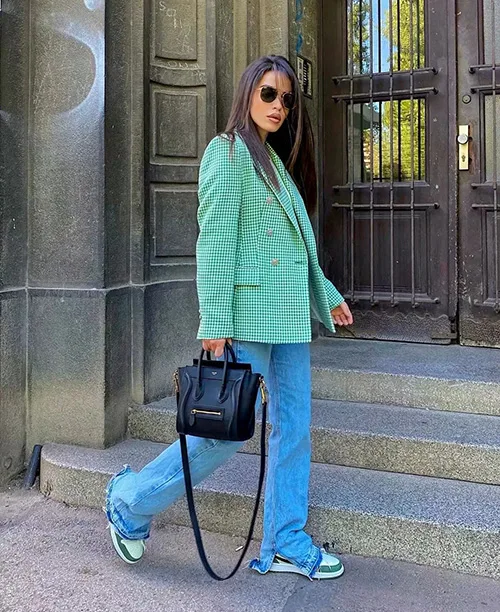 Blazer feminino xadrez verde e branco - imagem 7