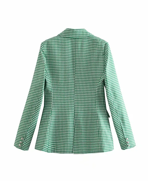 Blazer feminino xadrez verde e branco