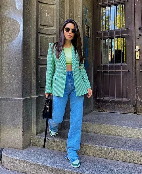 Blazer feminino xadrez verde e branco - imagem 5