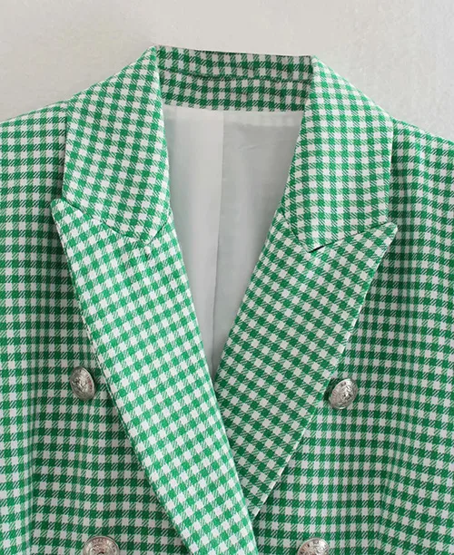 Blazer feminino xadrez verde e branco - imagem 3