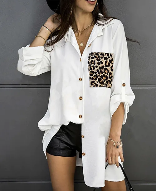 Camisa feminina social manga longa com detalhe estampado - imagem 4