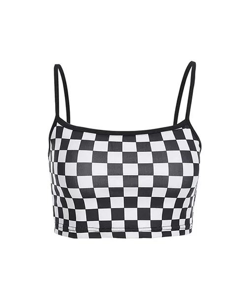 Cropped feminino xadrez preto e branco - imagem 1
