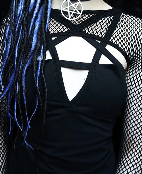 Body feminino preto gótico de pentagrama - imagem 4