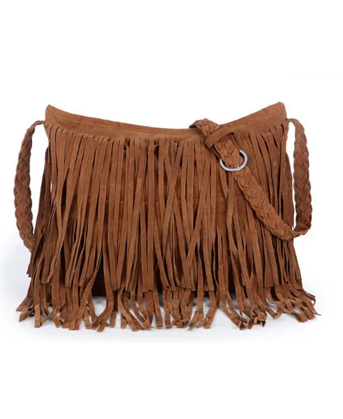 Bolsa de ombro feminina com franjas