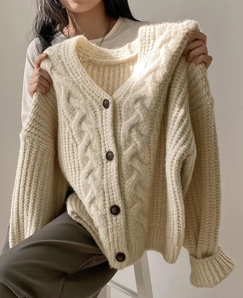 Cardigan feminino de tricot grosso - imagem 3