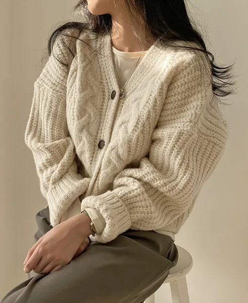 Cardigan feminino de tricot grosso - imagem 4