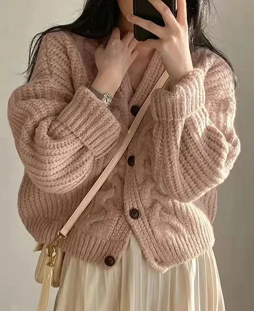 Cardigan feminino de tricot grosso - imagem 6