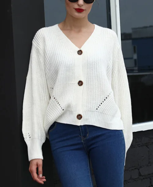 Cardigan feminino de tricô grosso
