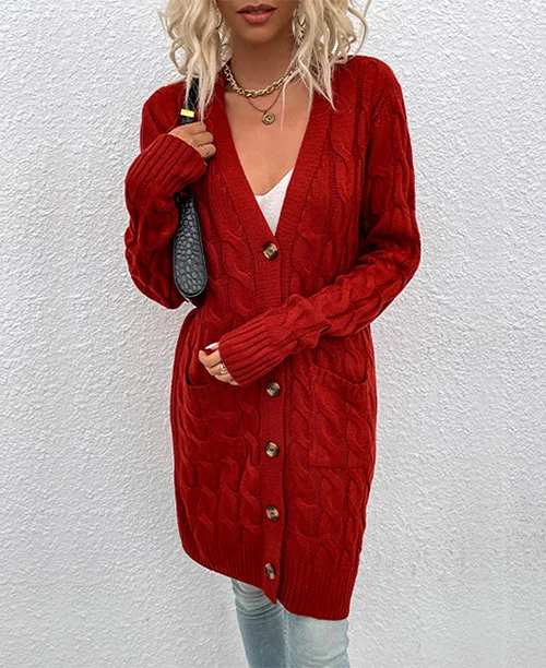 Cardigan feminino longo de tricot - imagem 17