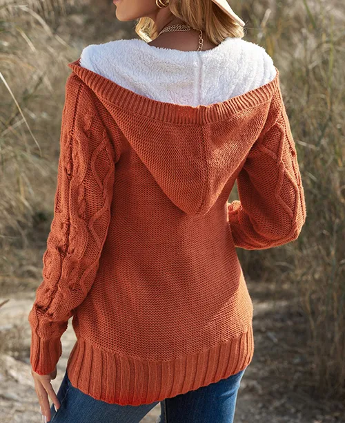 Cardigan feminino de tricot com capuz - imagem 9
