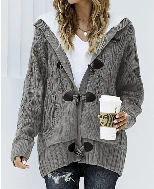Cardigan feminino de tricot com capuz - imagem 6