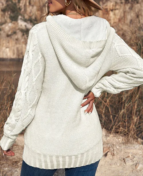 Cardigan feminino de tricot com capuz - imagem 3