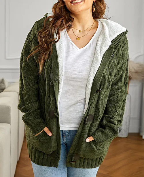 Cardigan feminino de tricot com capuz - imagem 11