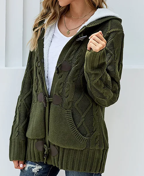 Cardigan feminino de tricot com capuz - imagem 10
