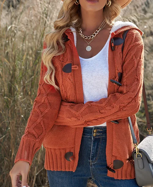Cardigan feminino de tricot com capuz - imagem 7