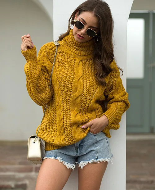 Suéter feminino tricot gola alta
