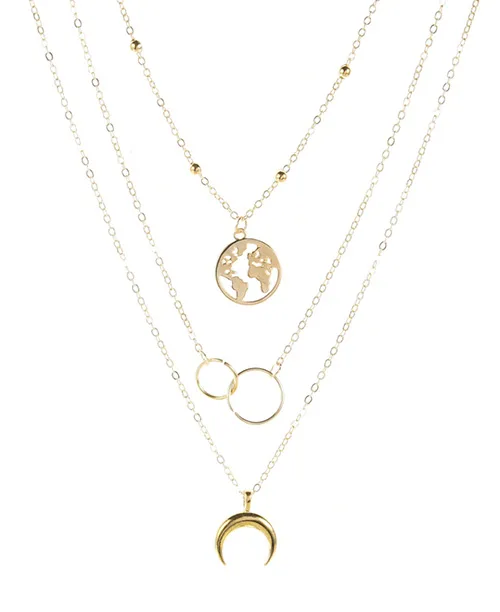 Colar triplo feminino Lua e planeta Terra - imagem 4