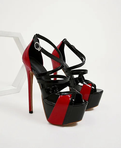 Peep Toe vermelho e preto salto fino - imagem 6