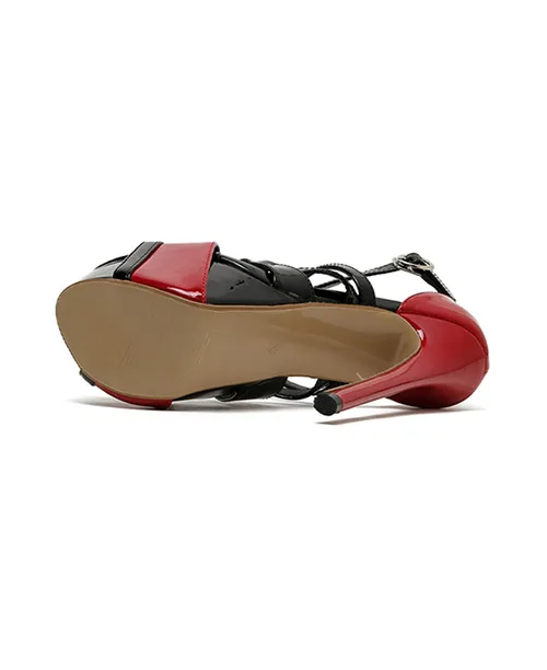 Peep Toe vermelho e preto salto fino - imagem 10