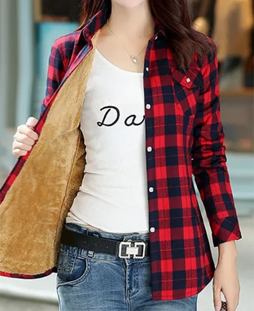 Blusa de frio feminina xadrez forrada por dentro - imagem 7