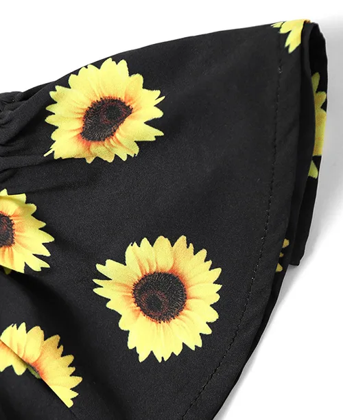 Conjunto shorts e cropped ombro a ombro estampa de girassol - imagem 4