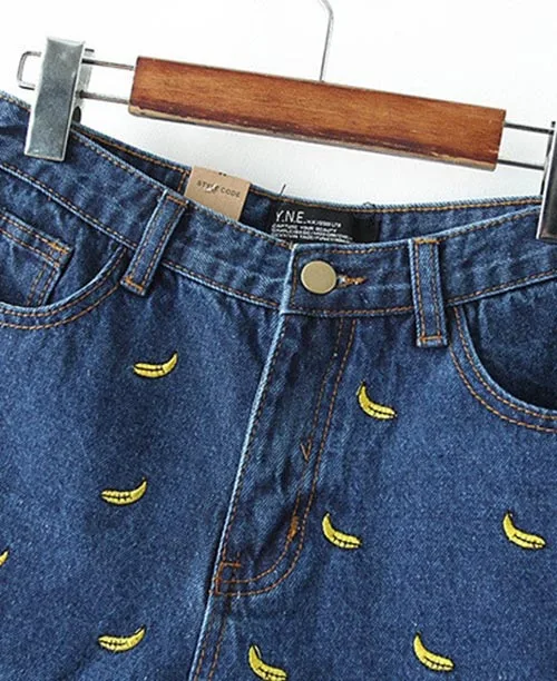 Shorts jeans feminino bananas bordadas - imagem 3