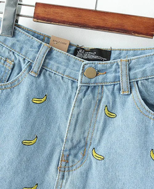 Shorts jeans feminino bananas bordadas - imagem 4