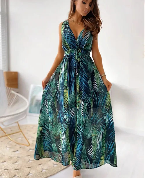 Vestido longo casual estampa tropical - imagem 3