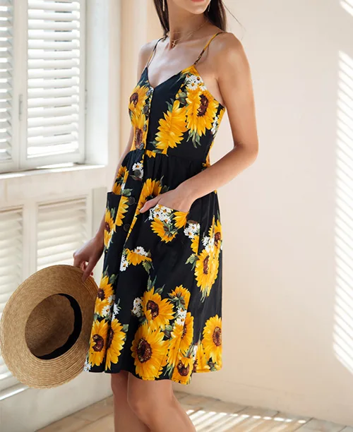Vestido de alcinha estampa de girassol - imagem 8