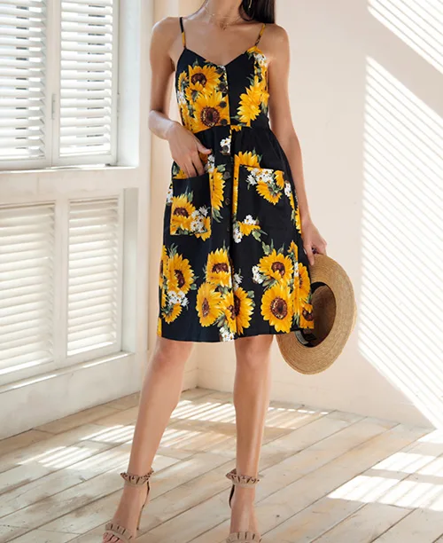 Vestido de alcinha estampa de girassol - imagem 9