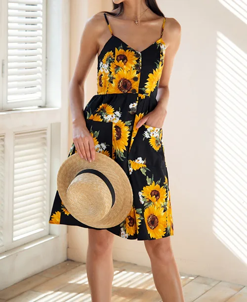Vestido de alcinha estampa de girassol - imagem 6