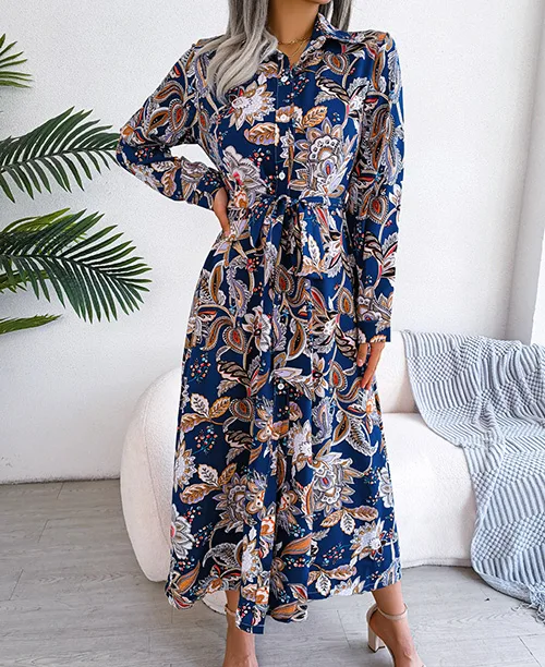 Vestido longo casual manga longa estampa florida - imagem 4