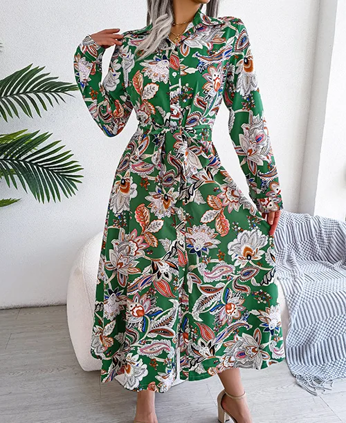 Vestido longo casual manga longa estampa florida - imagem 10