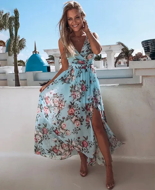 Vestido longo casual estampa floral com fenda - imagem 3