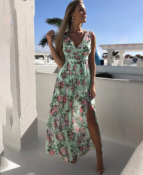 Vestido longo casual estampa floral com fenda - imagem 5