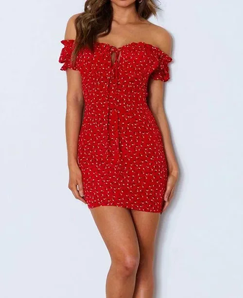Vestido curto ombro a ombro estampado - imagem 4