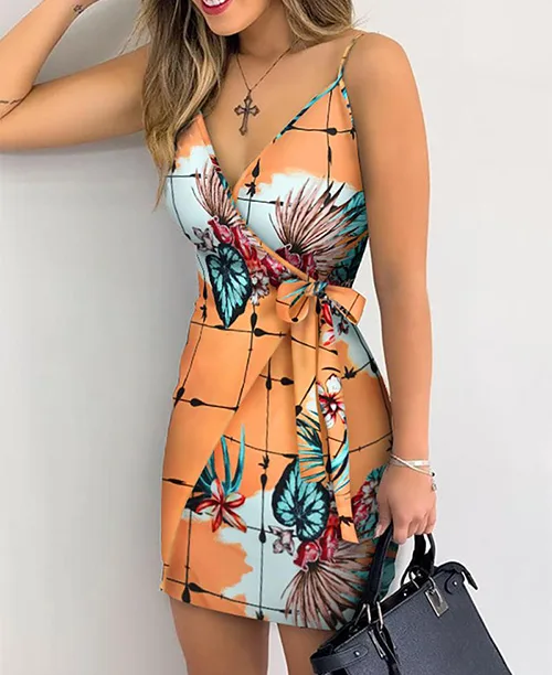Vestido curto estampado tropical - imagem 5